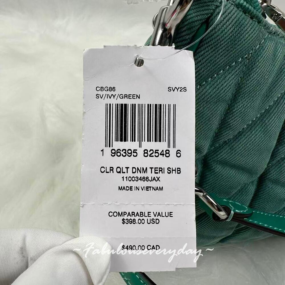 Coach Teri Shoulder Bag Crossbody In Quilted Denim/Green CBG86 NWT - Picture 6 of 10